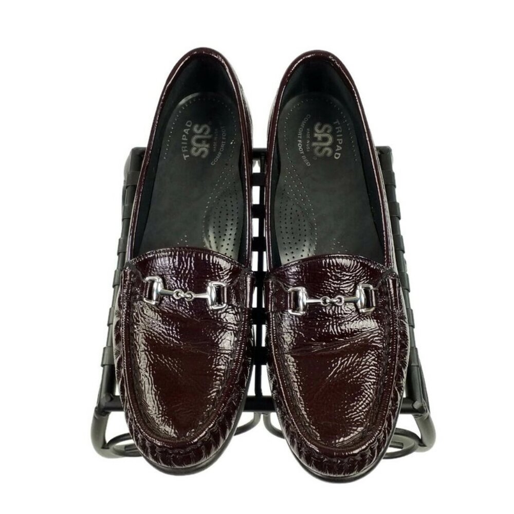 SAS Metro Bit Wine Red Patent Leather Tri Pad Footbed Loafers Womens Size 9 Slim